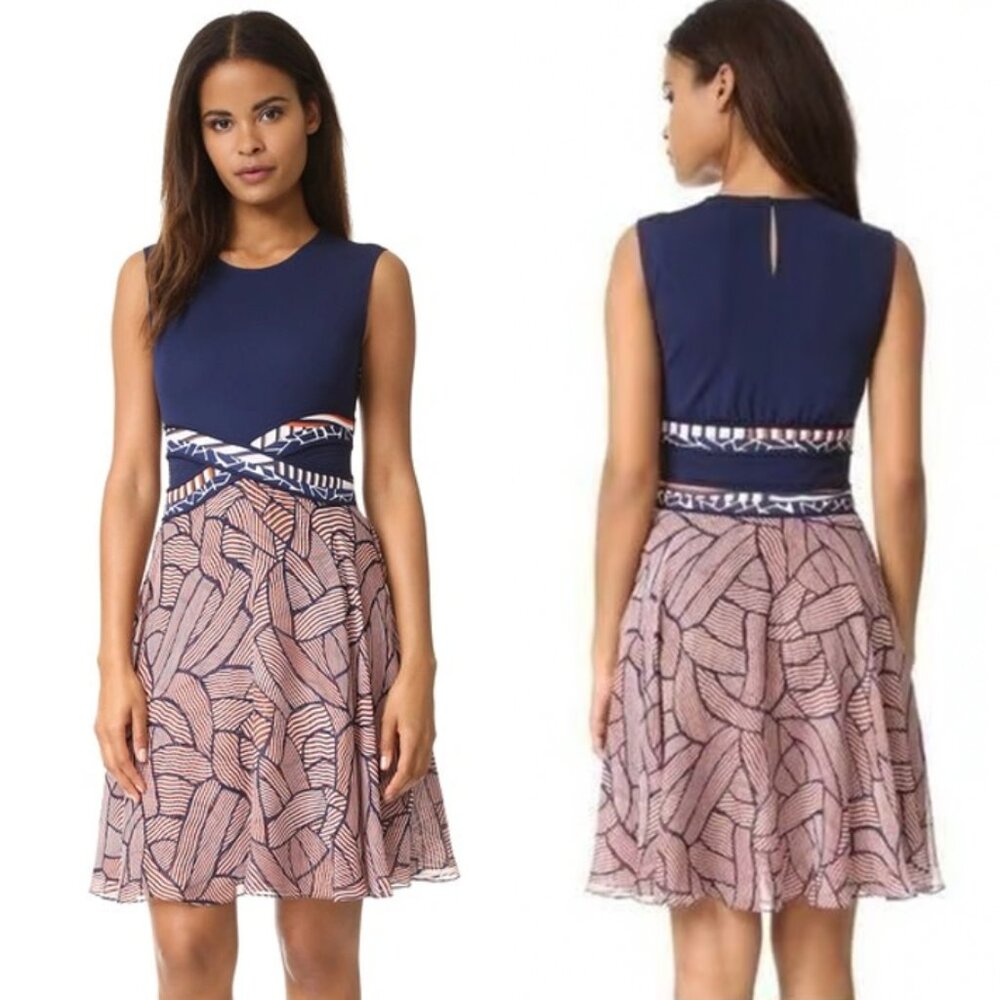 Diane von Furstenberg (DVF) Rosalie A-line dress in navy and pink